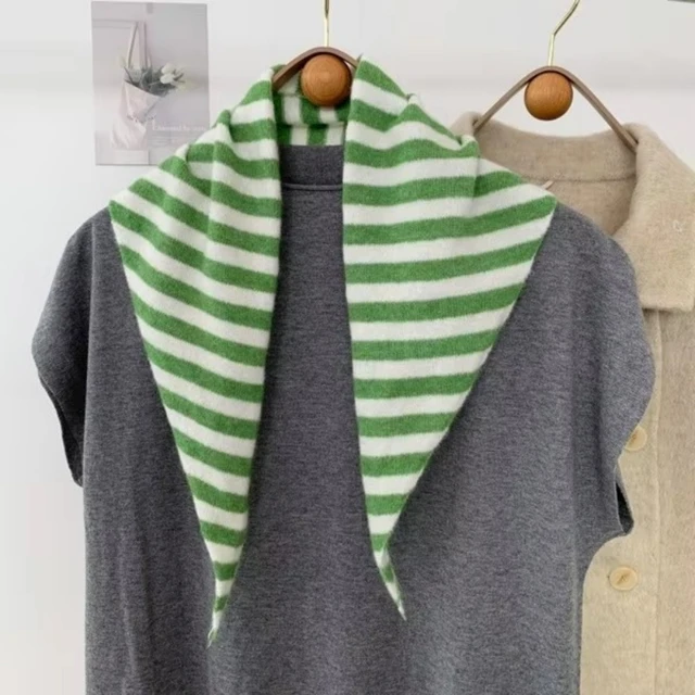 New Women Wool Scarf Shawl Winter Warm Soft Knitted Striped Triangle Fashion Brand Bandana Lady Wool Scarves 3