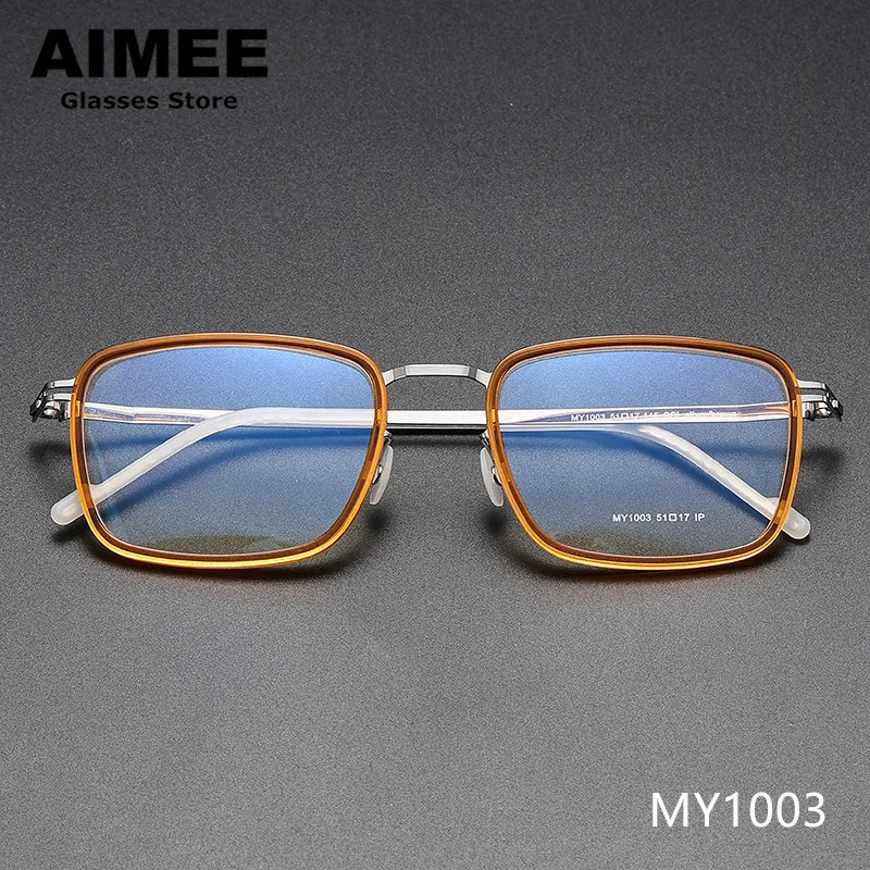 German Brand Square Screwless Acetate Glasses Frame Men Women Ultralight Prescription Eyeglasses Titanium Optical Ring Eyewear