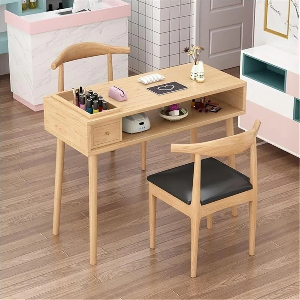 

Wooden Nail Desk with Storage Dual Layer Manicure Table Workstation Large Storage Space for Nail Salons​ Space Saving(80cm/31.5i