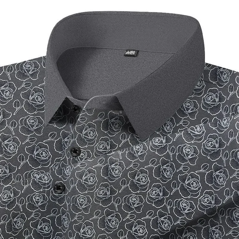 Men's Summer Floral Rose Print Point Collar Short Sleeve Polo Shirt Casual Daily Wear For Middle Aged Men