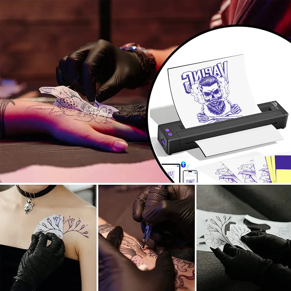 طابعة قوالب الوشم اللاسلكية P19 أو ورق نقل 20/100 قطعة - أداة نقل عالية الدقة بنمط الطابعة الحرارية A4 المحمولة