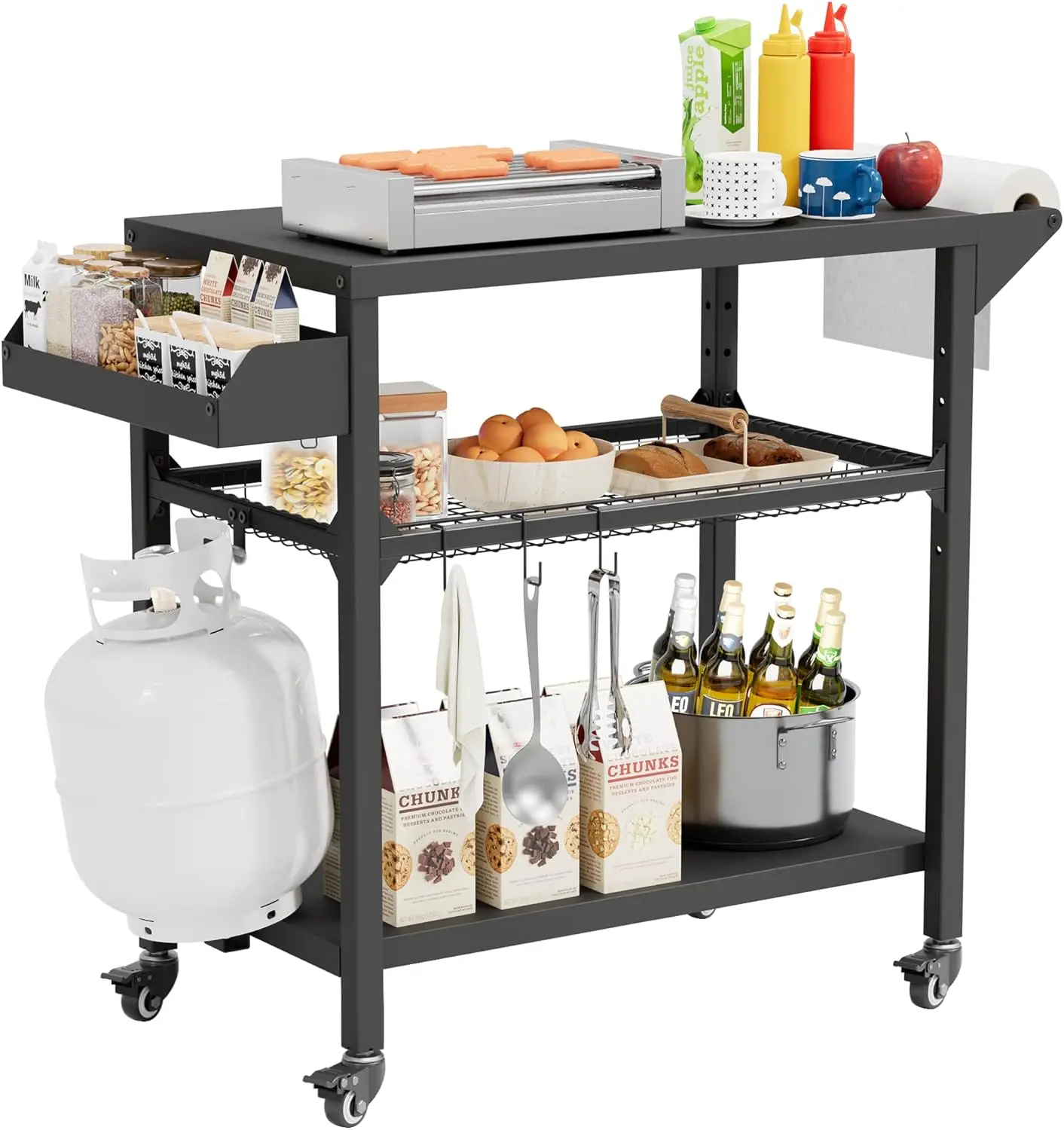 

Outdoor Grill Table with Wheels, Movable BBQ Cart for Garden Camping Party