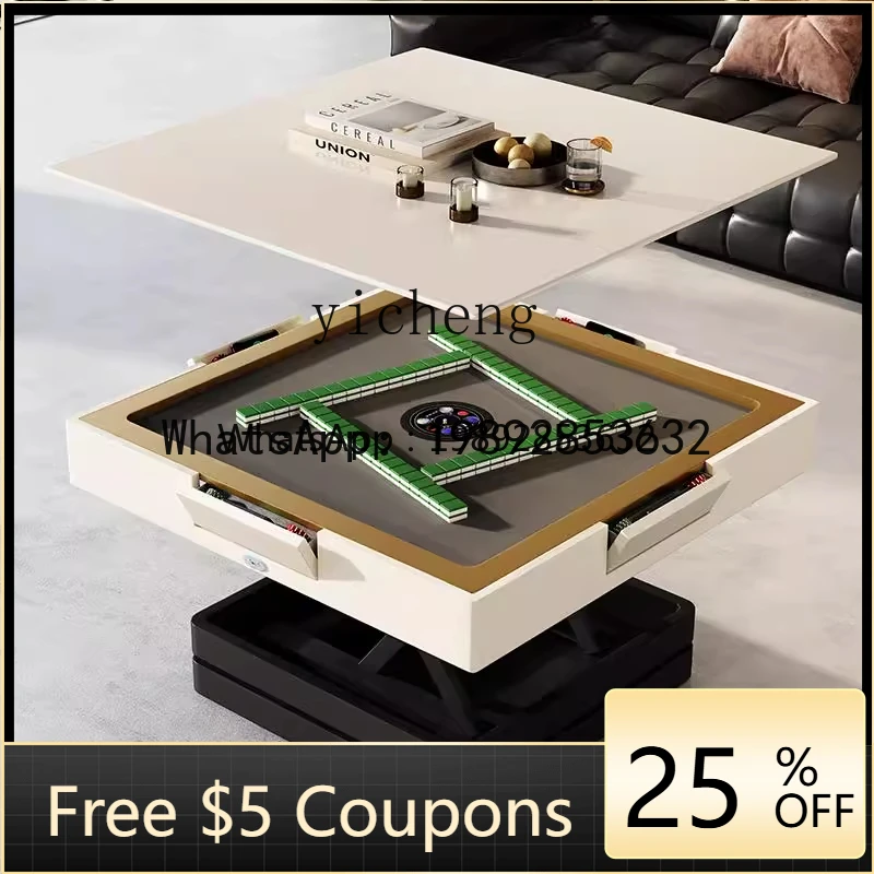 

MZJ simple antique lift mahjong machine coffee table home living room mahjong table home decor