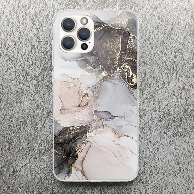 Fashion Gold Pink Geometric Marble Print Soft Case for iPhone 16 15 14 13 12 11 Pro Max Art Phone Shell XS XR X SE 7 Plus 8 Patt