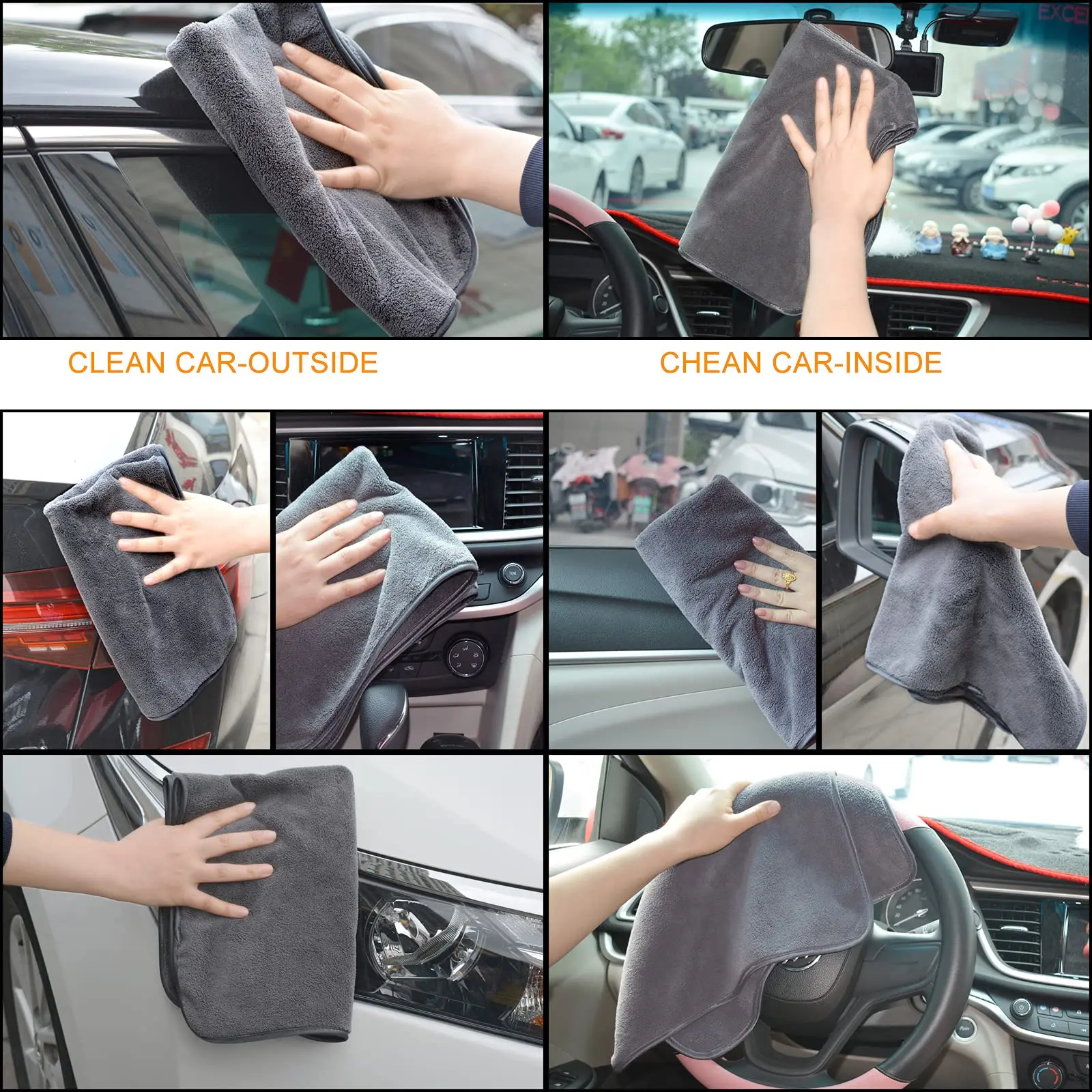 Microfiber Car Drying Towel Car Wash Details Cleaning Waxing Polishing Towel Super Absorbent Thickened Wipe Car Cloth Rag Gray