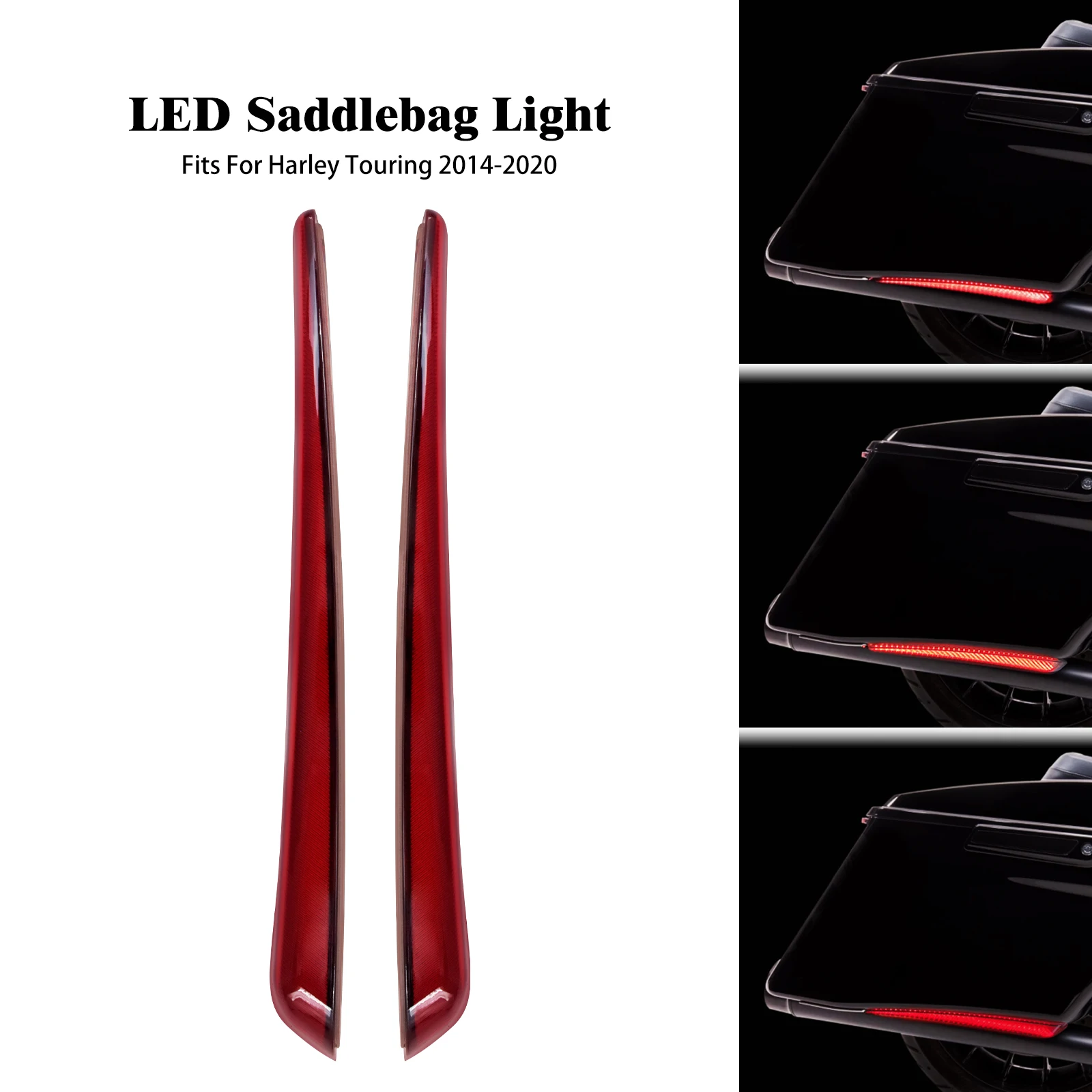 

Motorcycle Extended Bag LED Lights Red Saddlebag Brake Turn Signal Run Light For Harley Touring 2014-Up Road Street Glide