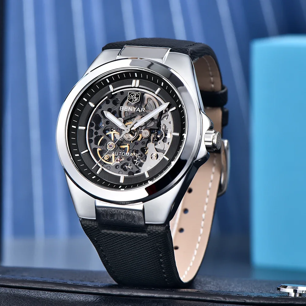 BENYAR การเคลื่อนไหวอัตโนมัตินาฬิกา 5207 Tourbillon กีฬาสายหนังส่องสว่างกันน้ํา Mens นาฬิกา Relogio Masculino