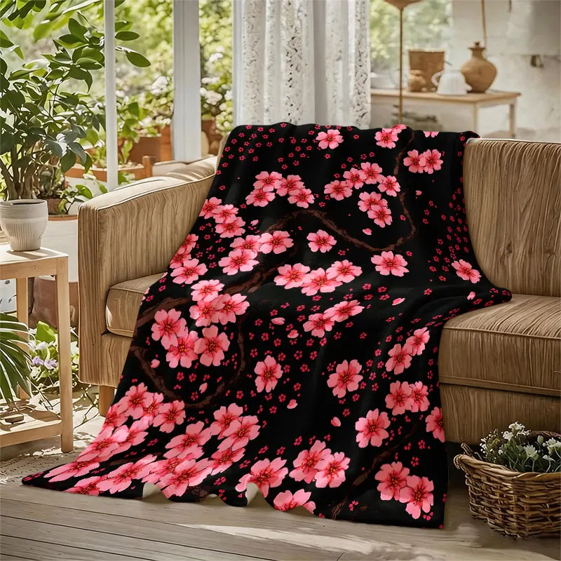 Pink Cherry Flannel Blanket Warm Soft Halloween Christmas Decorative Couch Warm Cozy All-Season Gift