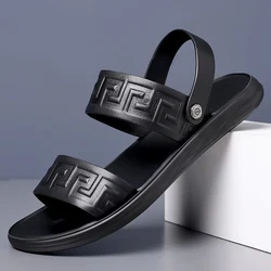 Flat Open Toe Sandals Formal Dress Genuine Leather Men Casual Shoes Mens Breathable Slip on Driving Footwear Man Designer Shoes