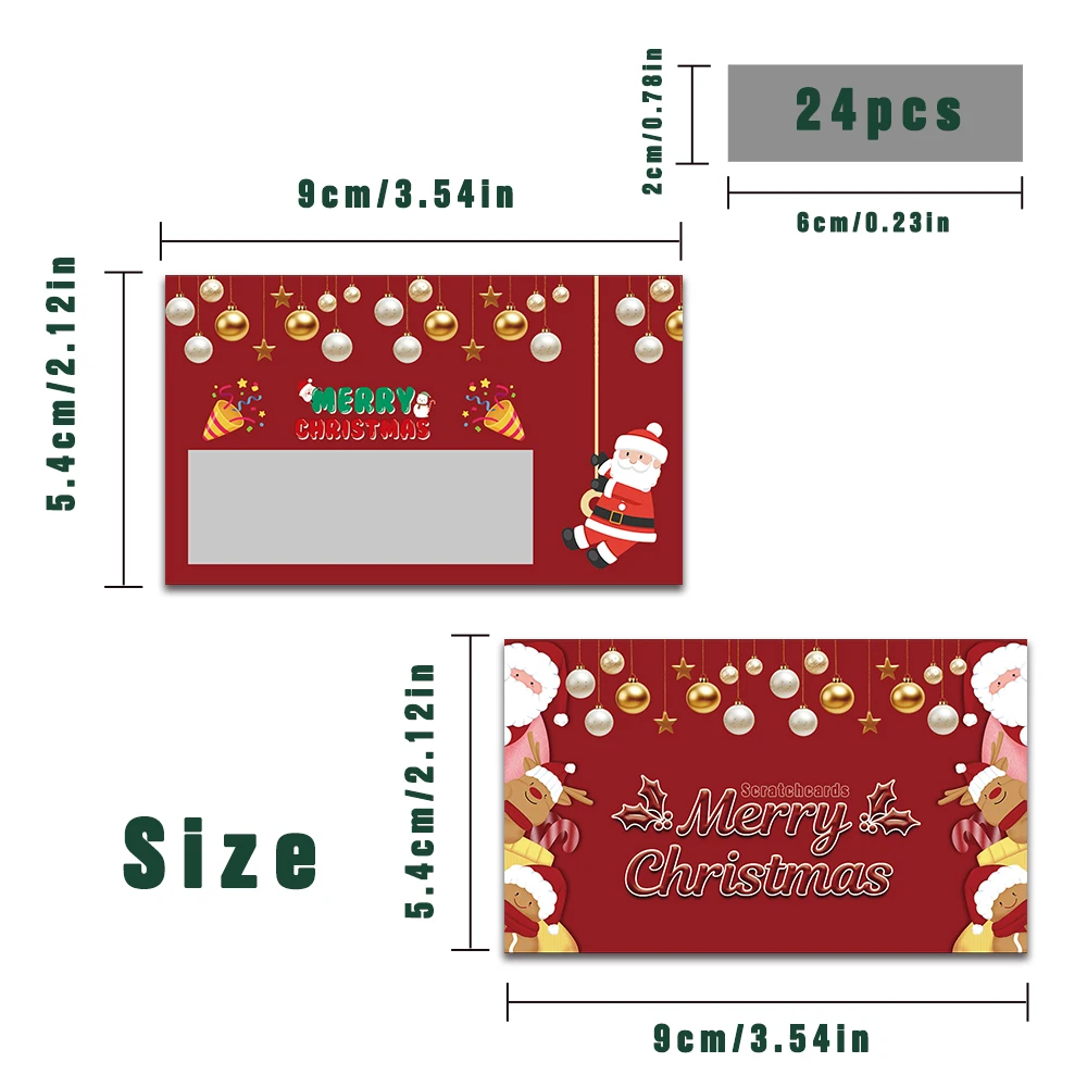 ชุดการ์ดโน้ตเปล่า 24 ชิ้น, การ์ดขูดสุขสันต์วันคริสต์มาสสีแดง, การ์ดขูดเซอร์ไพรส์วันหยุดปี 2026, ของตกแต่งงานปาร์ตี้, การ์ดของขวัญ DIY