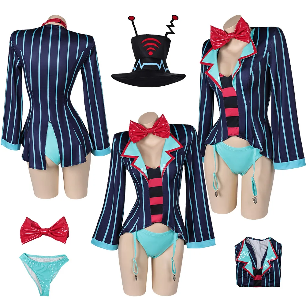 Costume de bikini de dessin animé d'Halloween pour femmes, chapeau de cosplay Tyx, casquette de maillot de bain, tenues de veste d'hôtel, fête de carnaval, imbibé de fantaisie, adulte