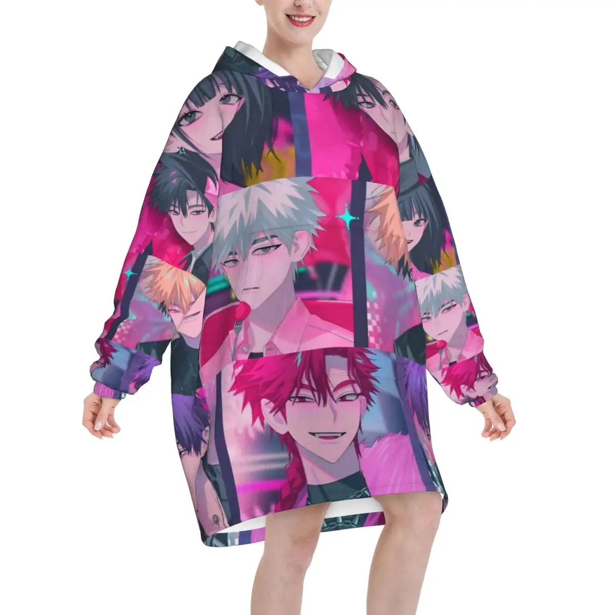Link Click Oversized Blanket Hoodie Sweatshirt Long Fleece Hooded Wearable Blanket with Large Pocket for Women Men