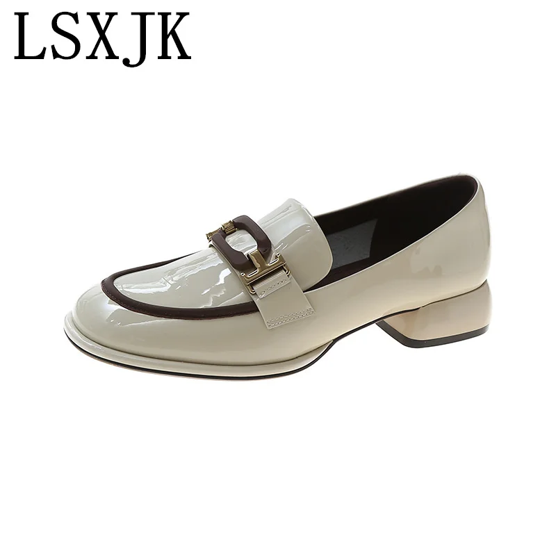 

LSXJK Shoes For Women 2022 British Style First Layer Cowhide Loafer Female Summer New Flat Patent Leather Shoes