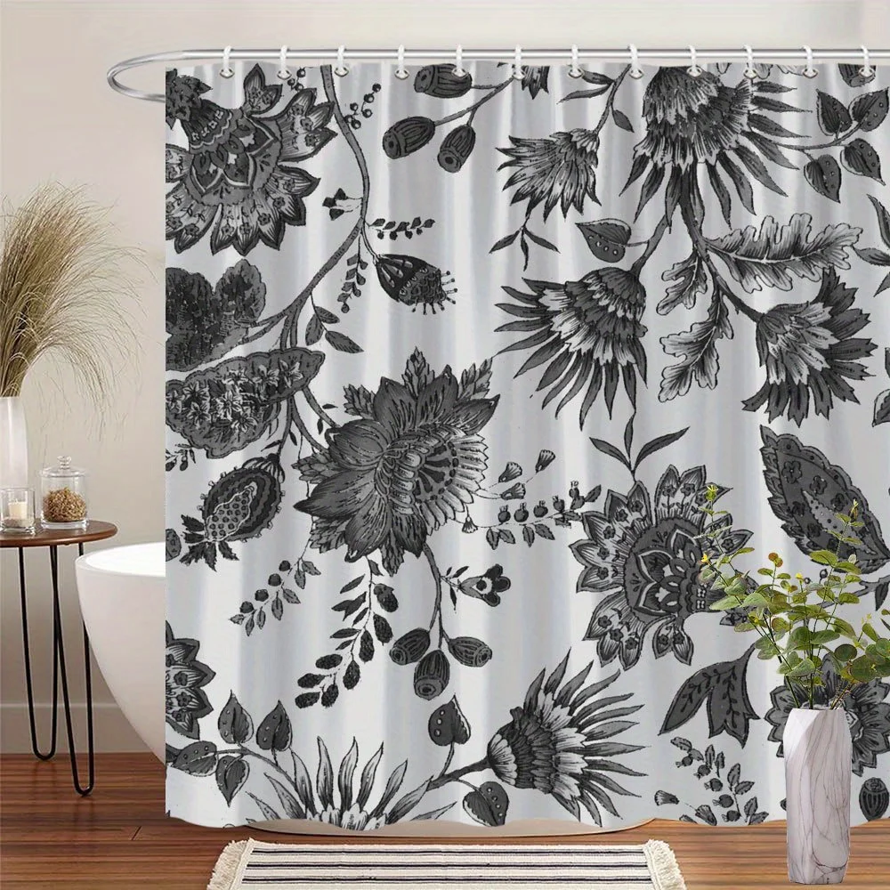 

1 однотонная ботаническая занавеска для душа с цифровой росписью, плотный цветочный узор, полиэфирная ткань, можно стирать в машине, с крючками