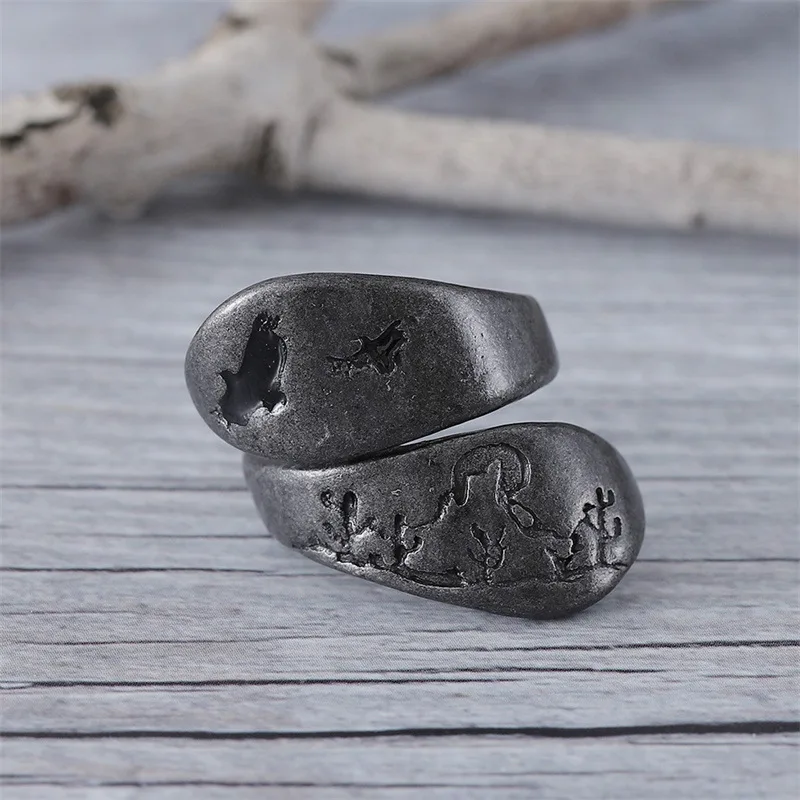 

DIY accessories European and American cross-border hot-selling retro desert cactus ring, simple star English opening adjustable