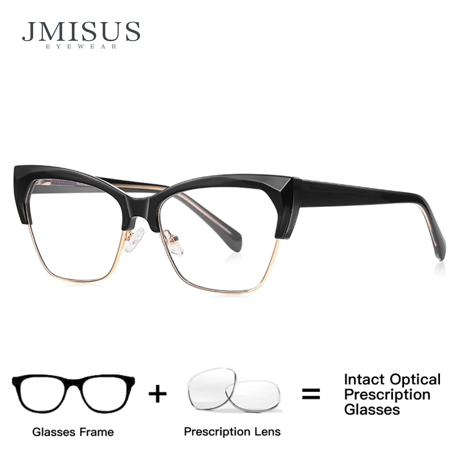 JMISUS Japanese Classic Square Prescription Eyeglasses High-quality Metal Cateye Photochromic Optical Glasses for Women