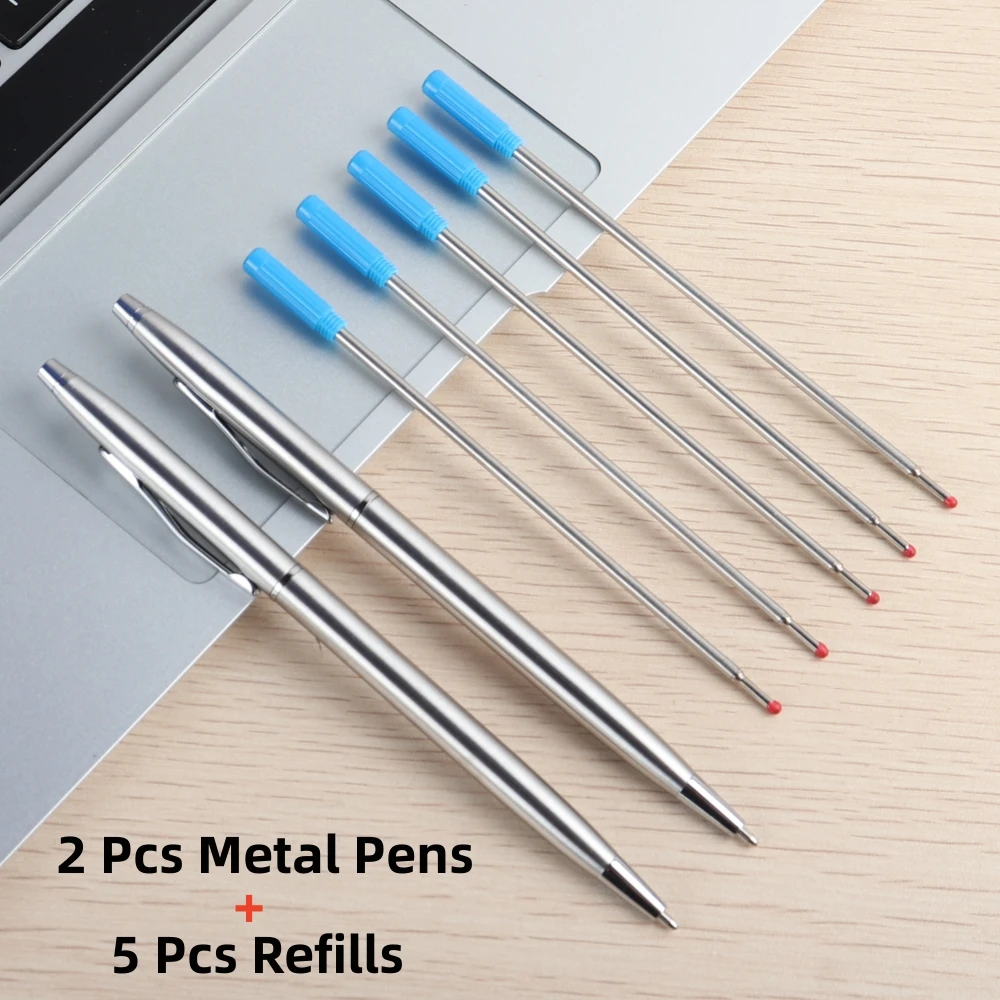 

Ballpoint Pen Stainless steel rod rotating Metal ballpoint Pen Stationery Ballpen Blue ink Office & School Supplies