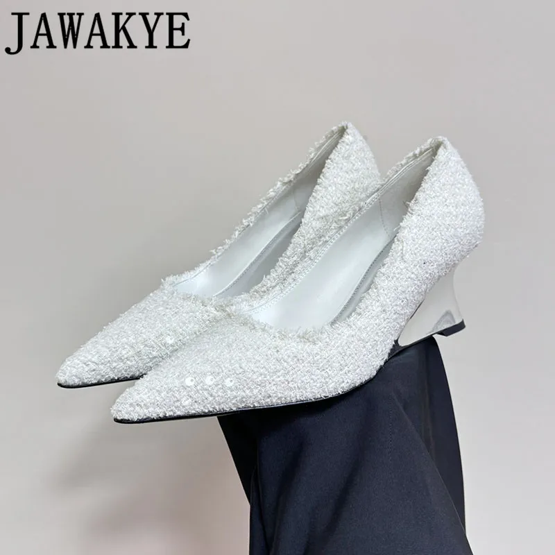 

Spring Brand Wedges Heel Shoes For Women Pointy Toe Party Dress Mary Jean Shoes Designer New Fashion Banquet Shoes Woman Mujer