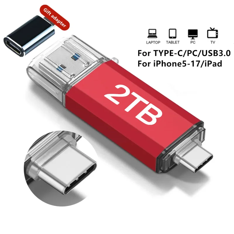 High Speed Type C USB Flash Drive 512GB 1TB 2TB Large Capacity Pen Drive External Storage Devices Metal Memory Stick For iPhone