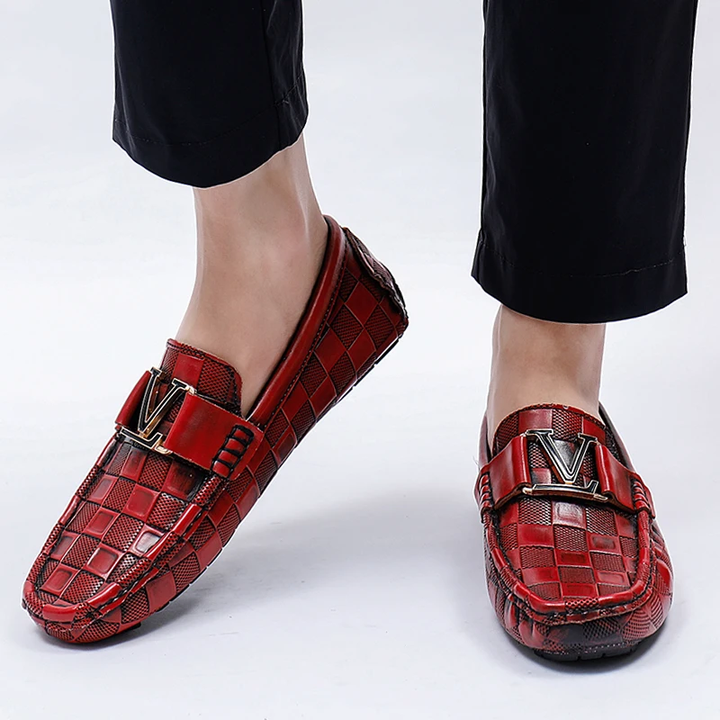 YRZL Genuine Leather Loafers Mens Casual High Quality Brand Cowhide Leather Shoes Crocodile Pattern Loafers Moccasin Men Shoes