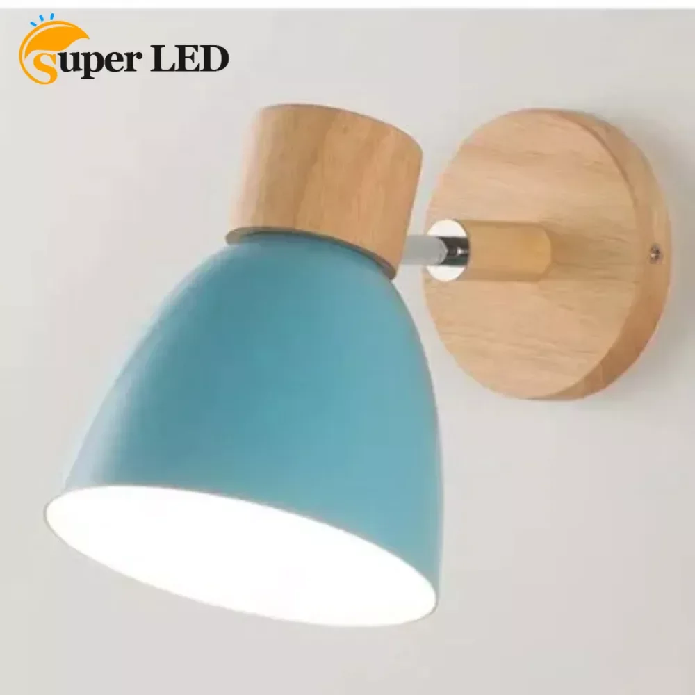 Wooden Nordic Modern Wall Lamp 6 Colours Rechargeable Lights Indoor Home Living Room Bedside E27 Lights Wall Sconce