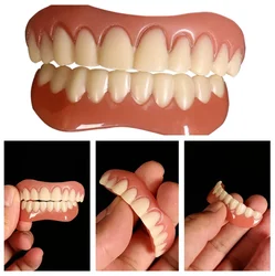 Folheados de silicone dentes falsos, aparelhos confortáveis, dentaduras ortodônticas, aparelhos para folheados superior e inferior, superior e inferior