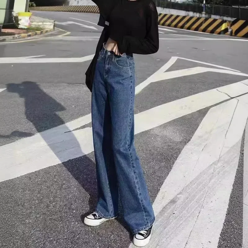 New Women Simple Classic Wide Leg Pants High Waist Jeans Spring Summer Full Length Solid Colors Fashion Straight Pants Hot Sale