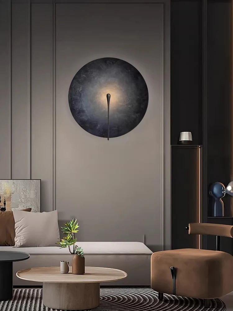 

Modern Italian Style Round Wall Lamp for Living Room Bedroom Art Decor Light Fixture Made of Metal and Glass in Matte Black