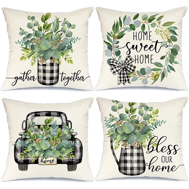 

Spring Pillow Covers 18X18 Set Of 4 Spring Decorations Farmhouse Throw Pillows Home Decor Pillow Case For Couch