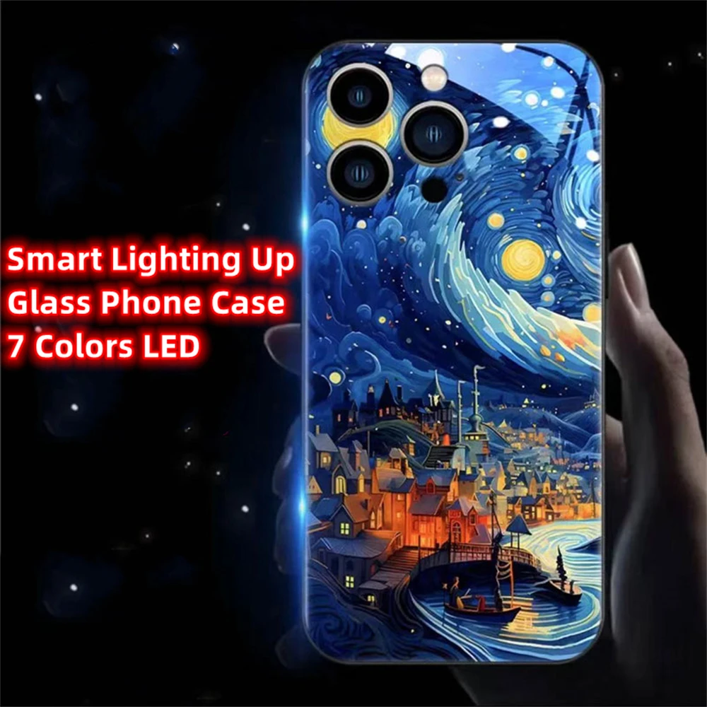 

Psychedelic Starry Sky Smart LED Light Up Glass Phone Case For Samsung S24 S23 S22 S21 S20 FE Note 10 20 Plus Ultra A54 A14 A53