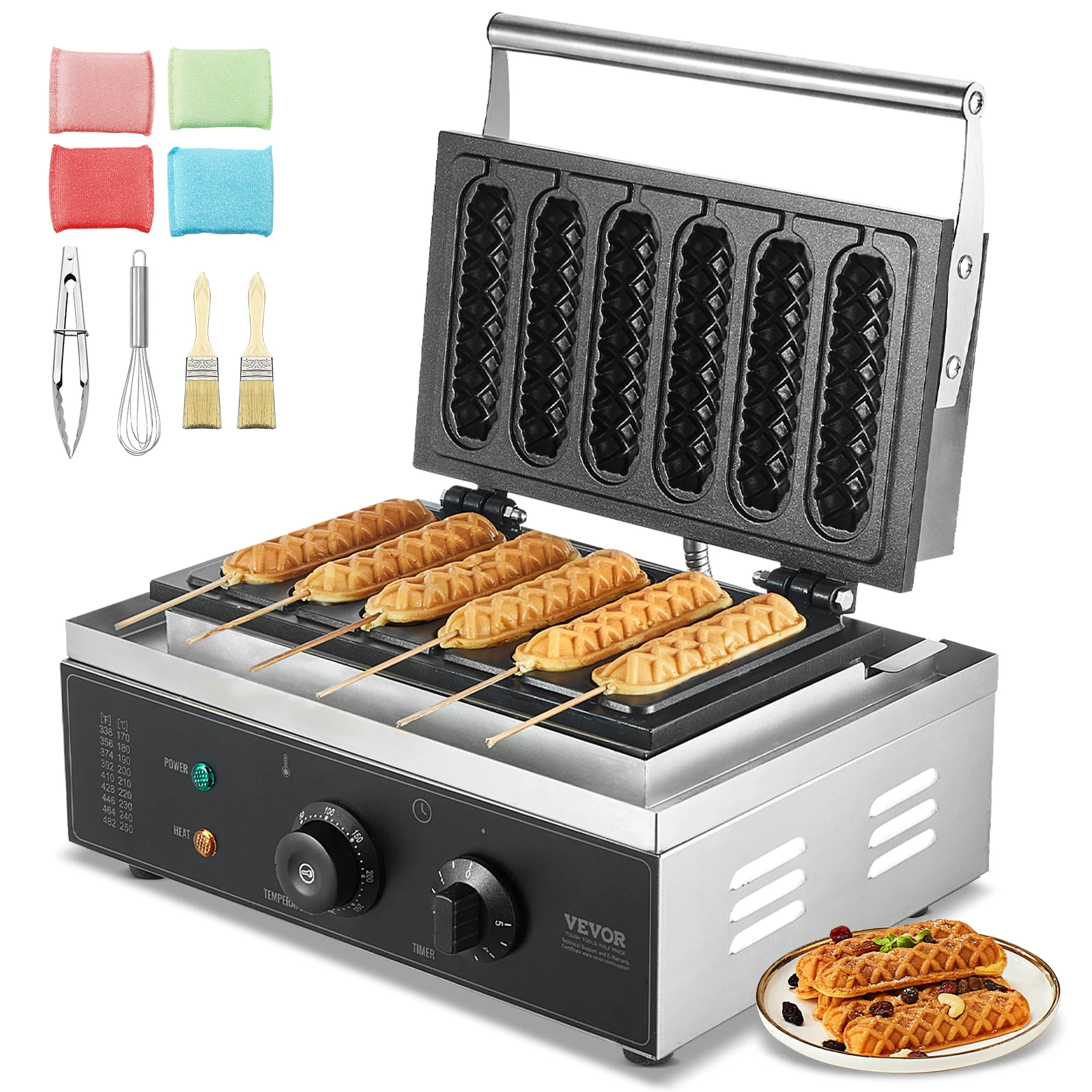 VEVOR Commercial Waffle Stick Maker 6PCS Waffle Baker Machine Non-Stick Stainless Steel Corn Hot Dog Waffle Iron for Restaurant