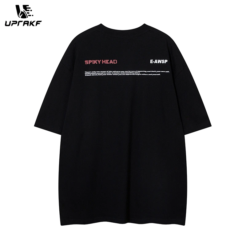 UPRAKF T Shirt Human Graphic Print Streetwear Loose Short Sleeve Simple Design Fashion Summer Hip Hop Top Trendy