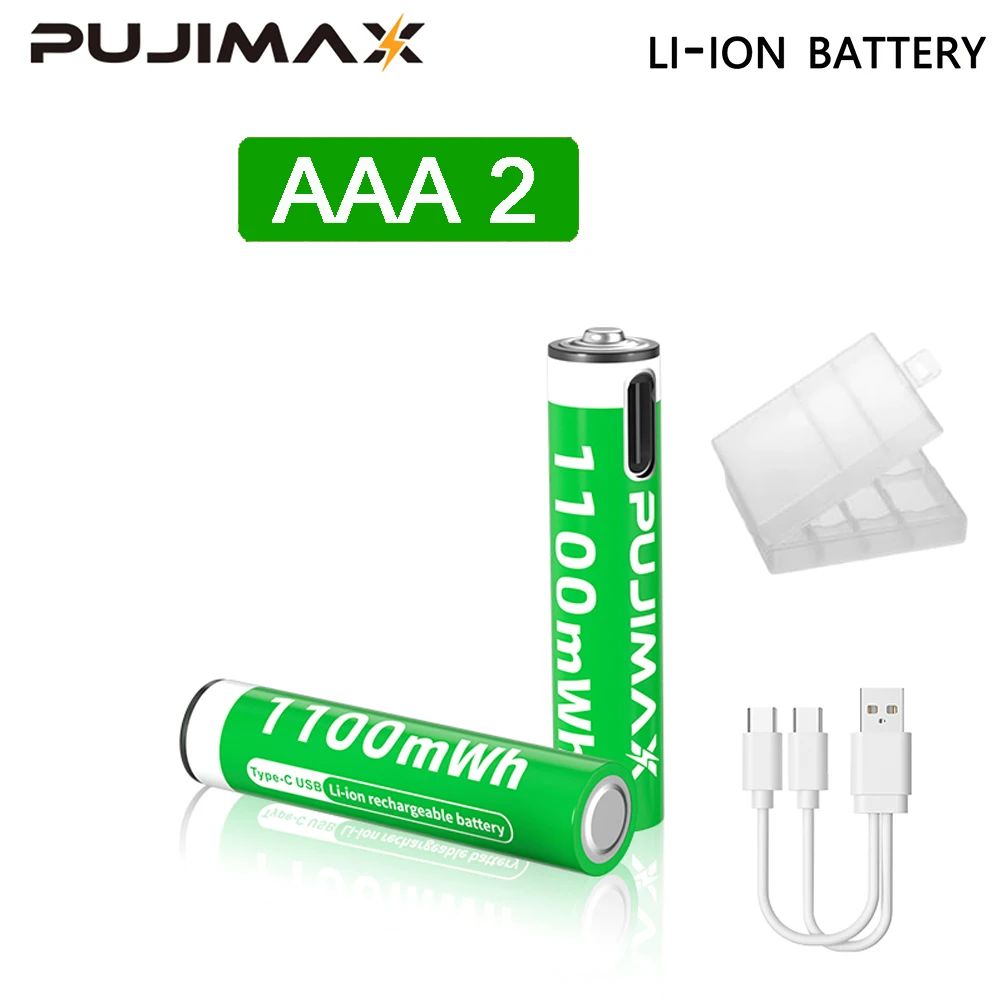 PUJIMAX 1,5 V AAA/AA 3400 mWh 1100 mWh oplaadbare batterij USB Type-C oplaadbare Li-ion batterij voor afstandsbediening elektrisch speelgoed