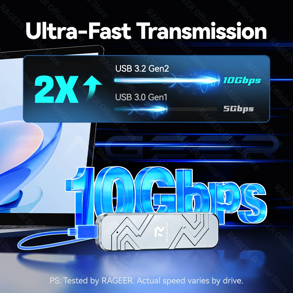 RAGEER M.2 NVMe SSD Enclosure Adapter  M2 SSD Case 10Gbps USB 3.2 Gen2 Aluminum Case External Enclosure USB-A to C&C to C Cables