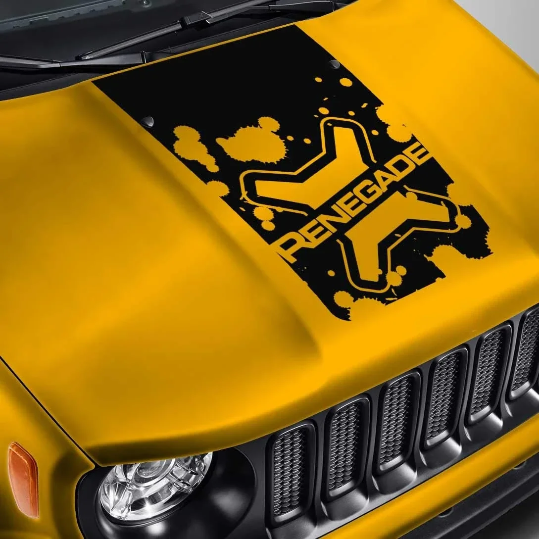 For Hood Decal for Jeep Renegade - Lettered Logo Splatter Blackout Sticker