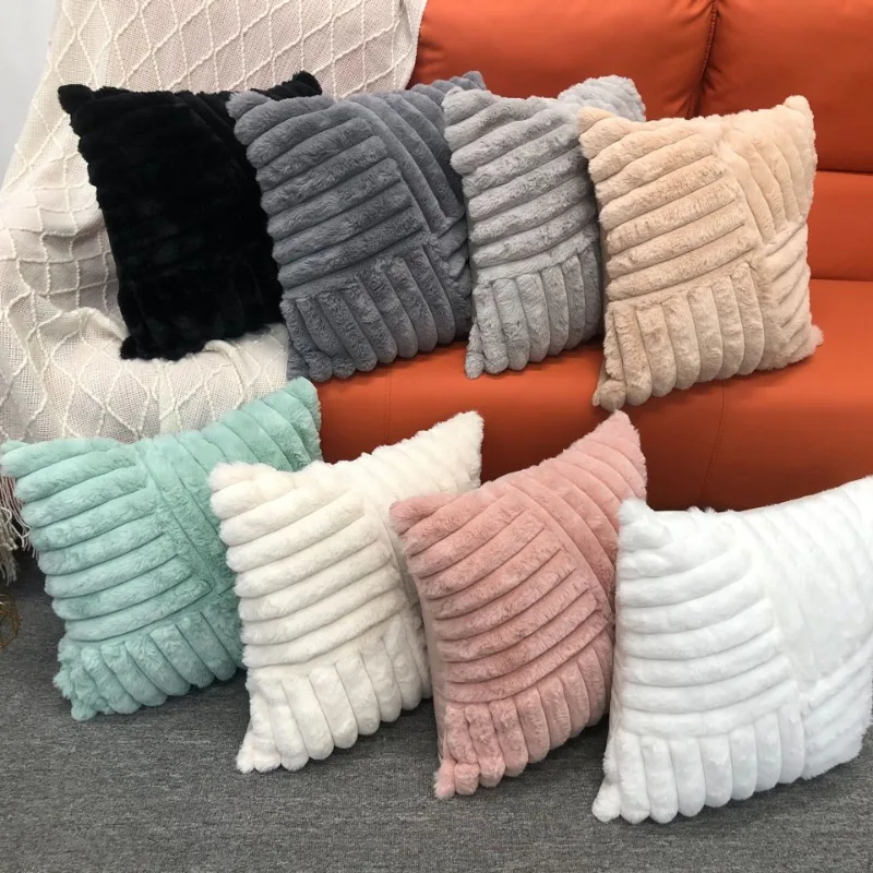 2 pieces fleece-lined seamless pillow dust cover sofa pillow cover winter warm pillow cover