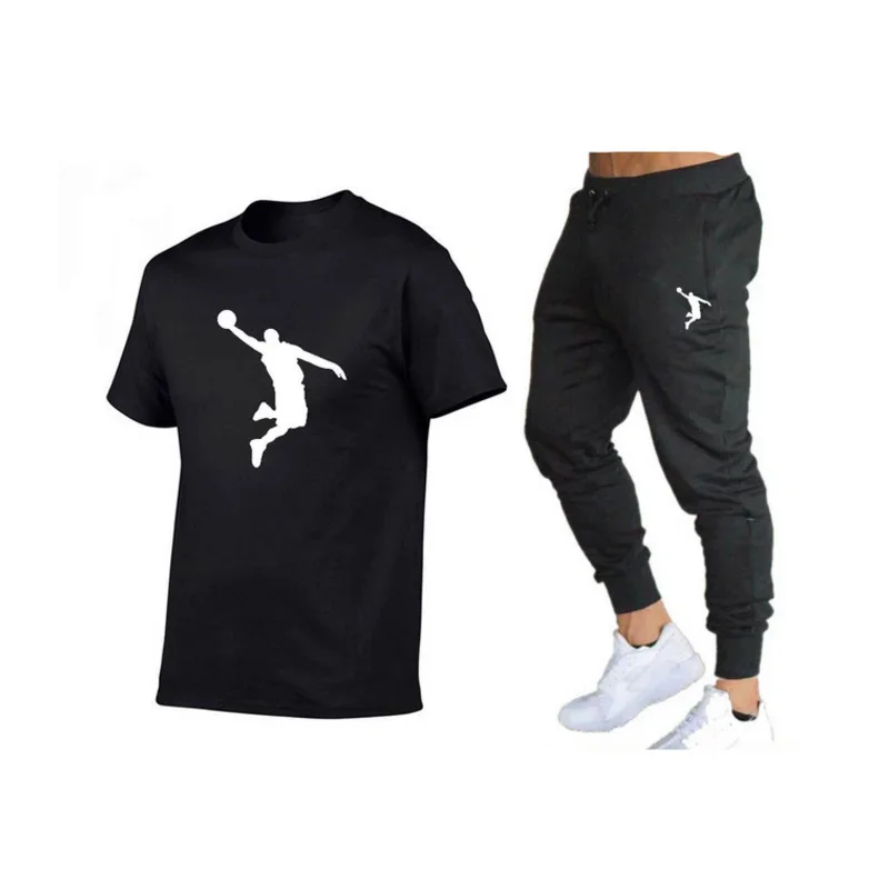 Men\'s Hip-hop Sportswear, T-shirt and Pants Set, Fitness Running Suit, Casual T-shirt, Round Neck, Summer, Hot Selling 2024