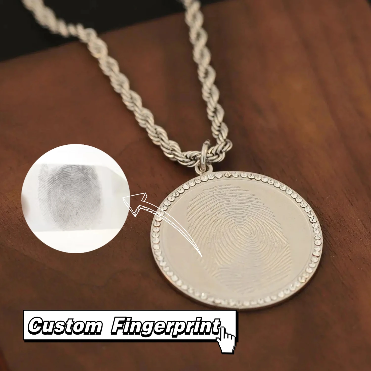 

Personalized Fingerprint Pattern Dot Diamond Necklace Personalized Round Stainless Steel Pendant Jewelry Birthday Women Gift