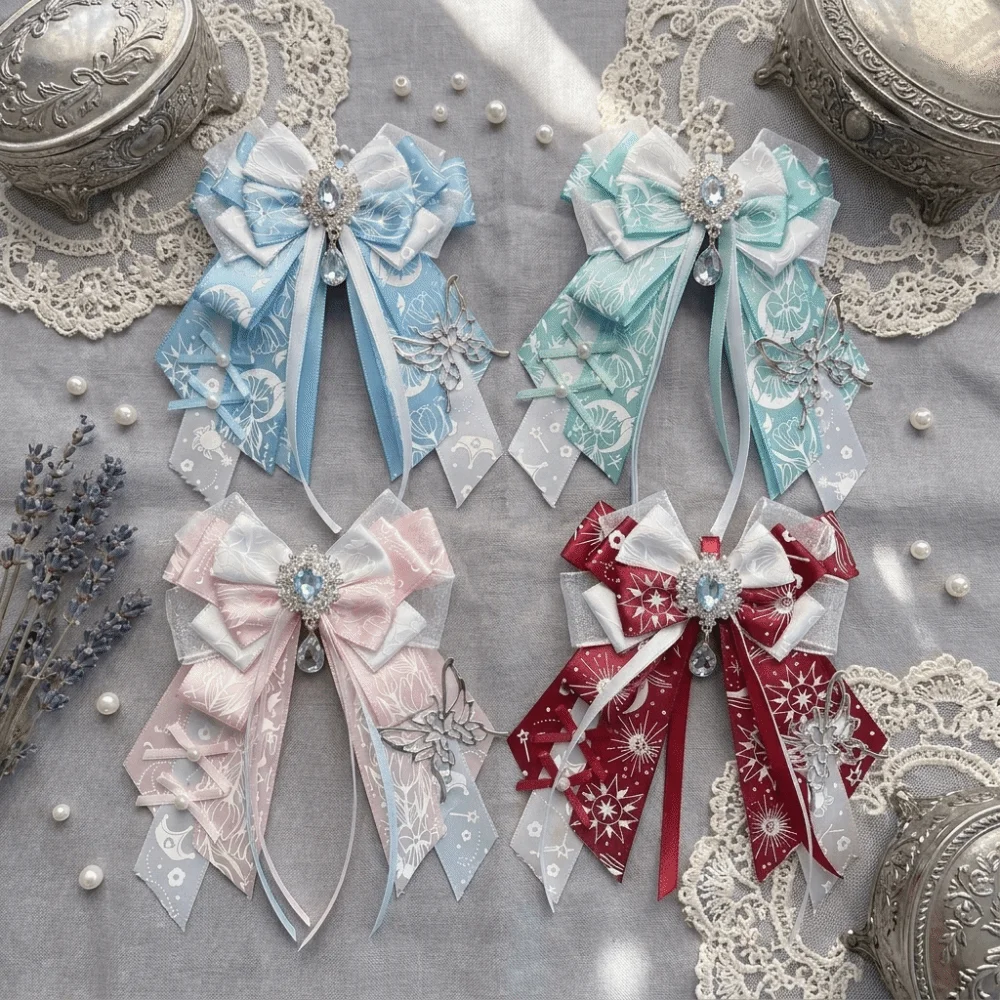 Knot Double Layer Bowknot Ornament Keychain Rhinestone Long Streamers Lolita Bag Charm Elegant Tassel Pendant Commute