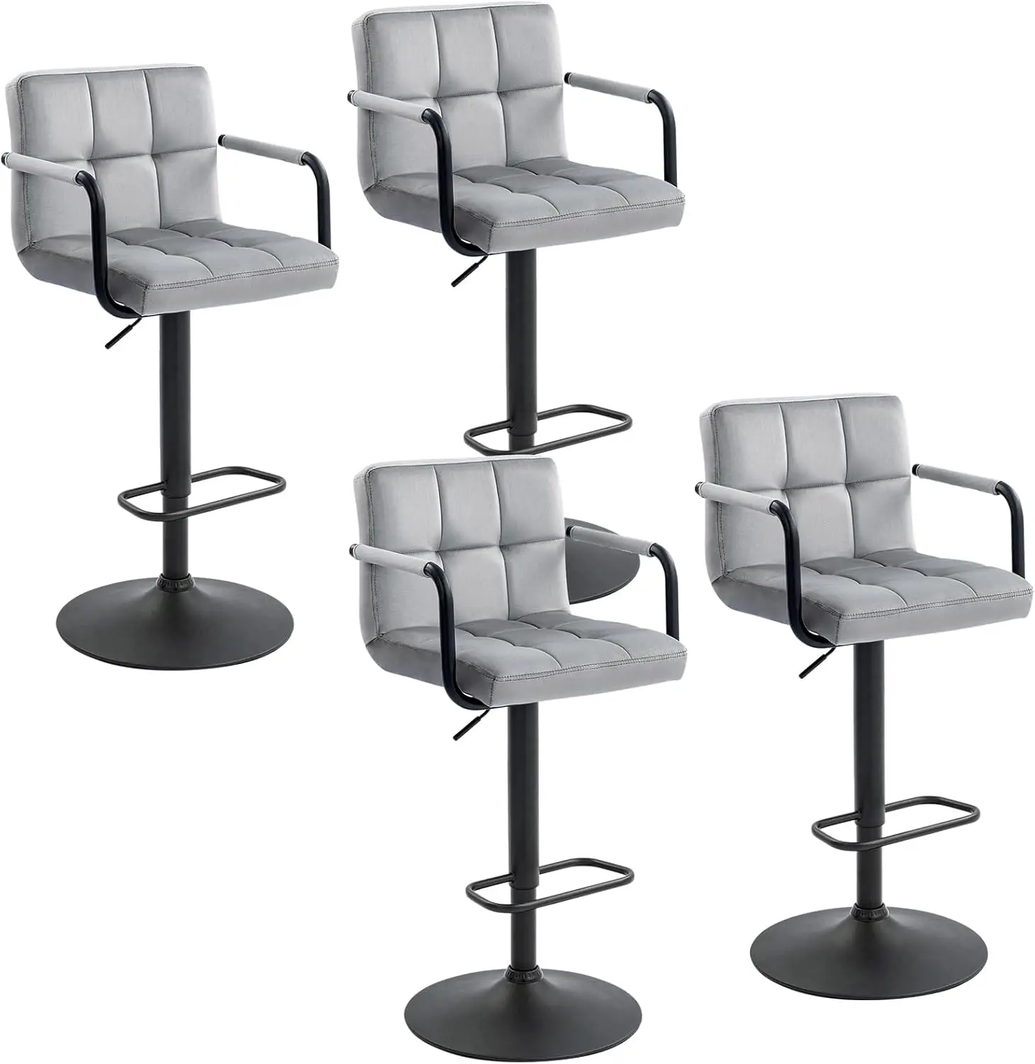 

Furnimart Adjustable Bar Stool Swivel Barstools Set of 4 Counter Stools with Armrest and Footrest Upholstered Bar Chairs for Kit