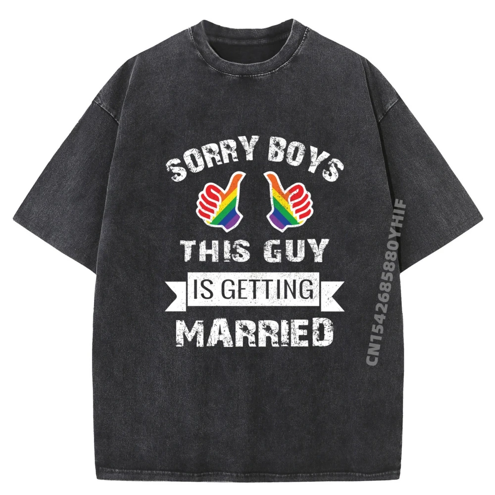 

Bachelor Party Lgbt Gay Pride Groom Bride Grahpic Tee Shirt Couples Men's T-Shirts Streetwear Washed Shirt