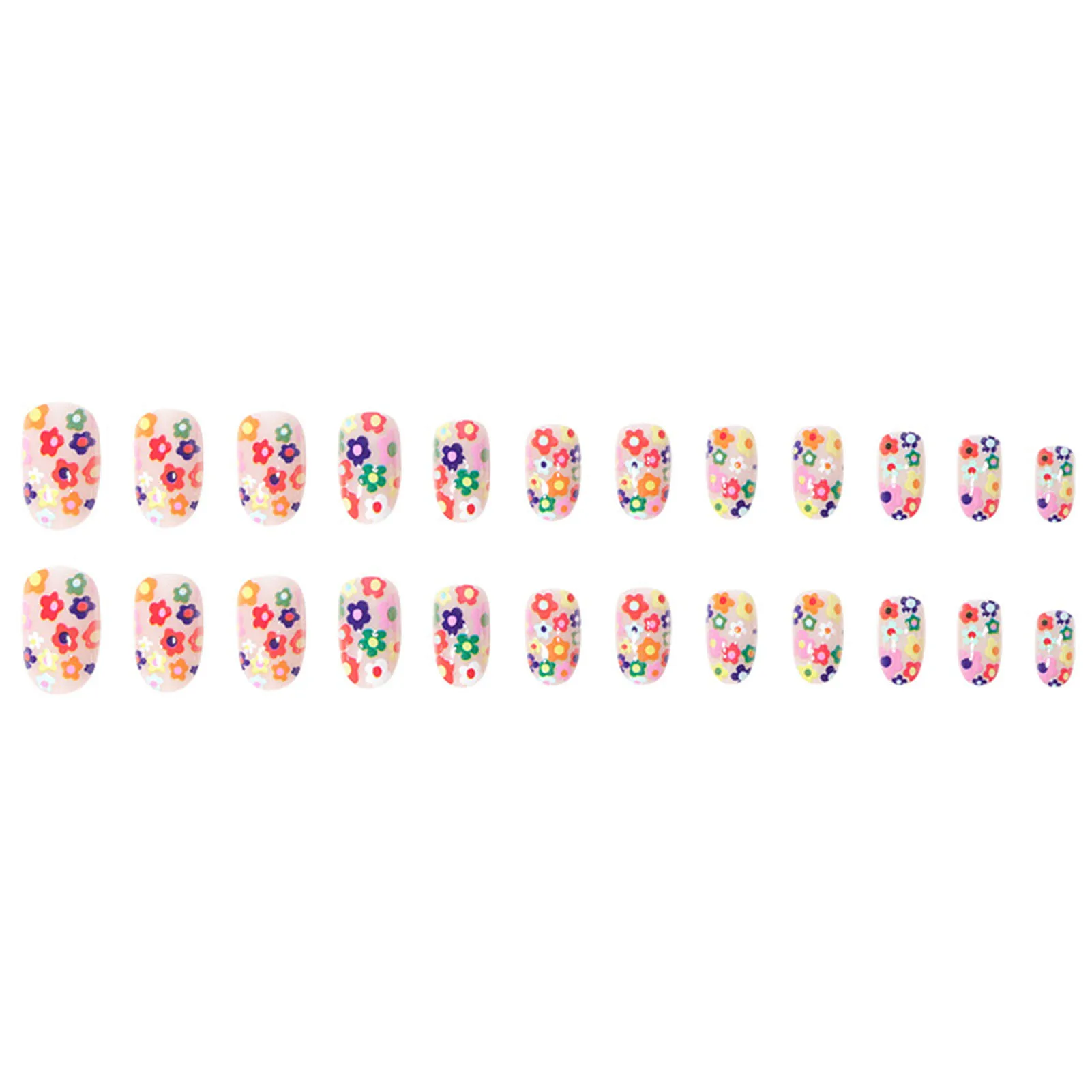 Nail Art Cute False Nail Rainbow Color Flower Reusable Artificial Nail for Women and Girl Nail Salon at Home