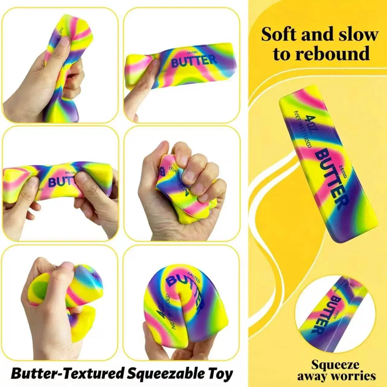 Rainbow Butter Squishy Toy Soft Tie Dye Food Squeeze Toys Slow Rising Kawaii Fidget Stress Relief Toy Autism Adults Gift