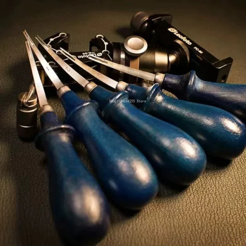Blue Handle Steel Edge Trimming Tool Chamfering Edge Line Hand Finished American Leather Goods Edge Trimming Leather Tools DIY