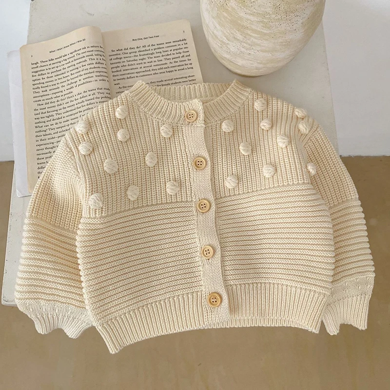 Korean Style Spring Autumn Infant Baby Girls Knitting Cardigan Coat Long Sleeve  Solid Color Newborn Baby Girls Sweater Coat