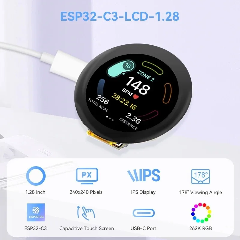 Elecrow CrowPanel 1.28 inch Round ESP32 LVGL LCD Display 1.28' Touch SPI Screen 240*240 for PlatformIO/MicroPython - Free Ship