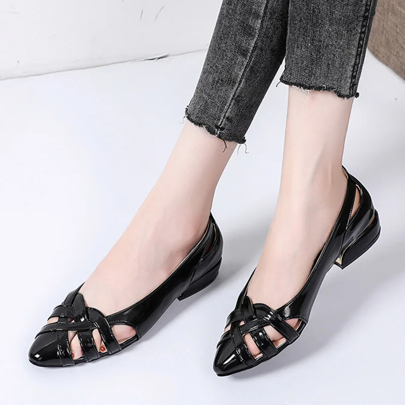 Plus Size 35-42 Summer Shoes Women Flats Weave Slip on Shoes Cut outs Female Boat Shoes Ladies Pointed Toe Low Heels Loafers