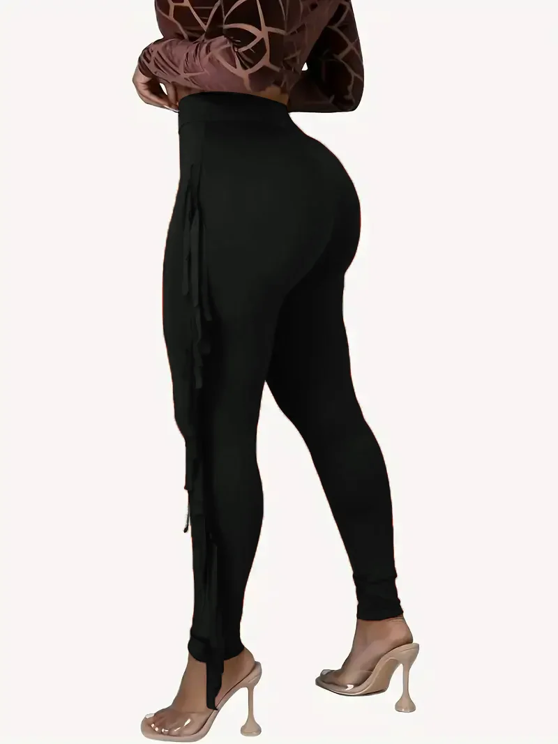 Mulheres plus size leggings de cintura alta magro borla casual elástico sólido streetwear lápis calça feminina primavera verão