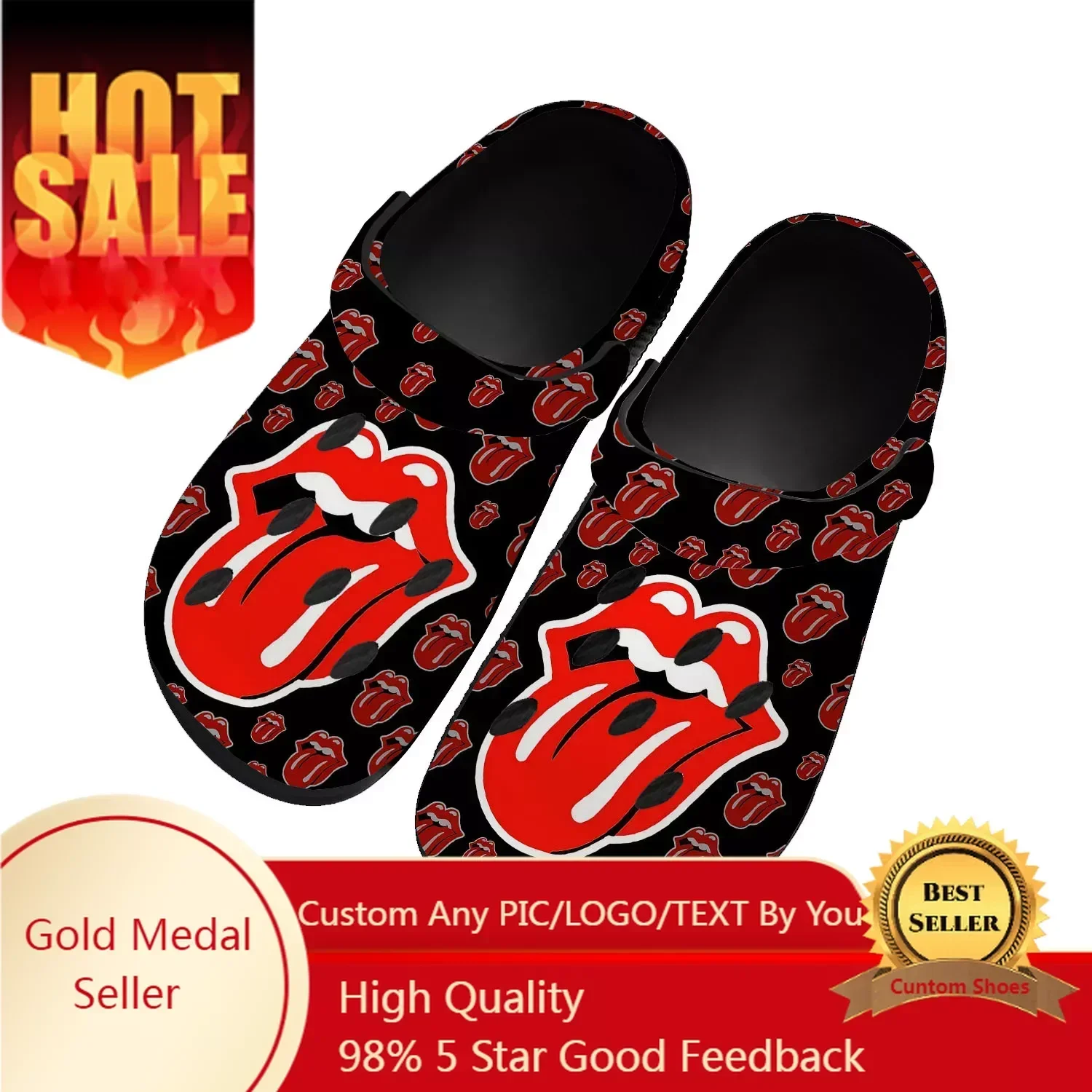 

Red Lip Rock Band Stones Home Clog Mens Women Youth Boy Girl Sandals Shoes Garden Custom Breathable Shoe Beach Hole Slippers