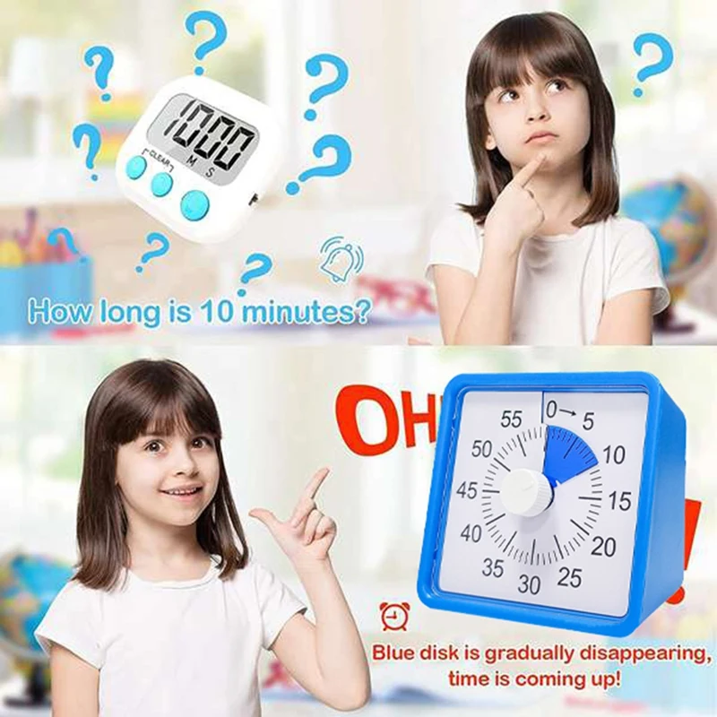 Reloj Visual de Cuenta Regresiva para niños, reloj Visual de 60 minutos para pomooro de cocina, funcionamiento silencioso